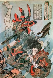 Tameijiro und Shogo kämpfen unter Wasser, aus der Serie 
